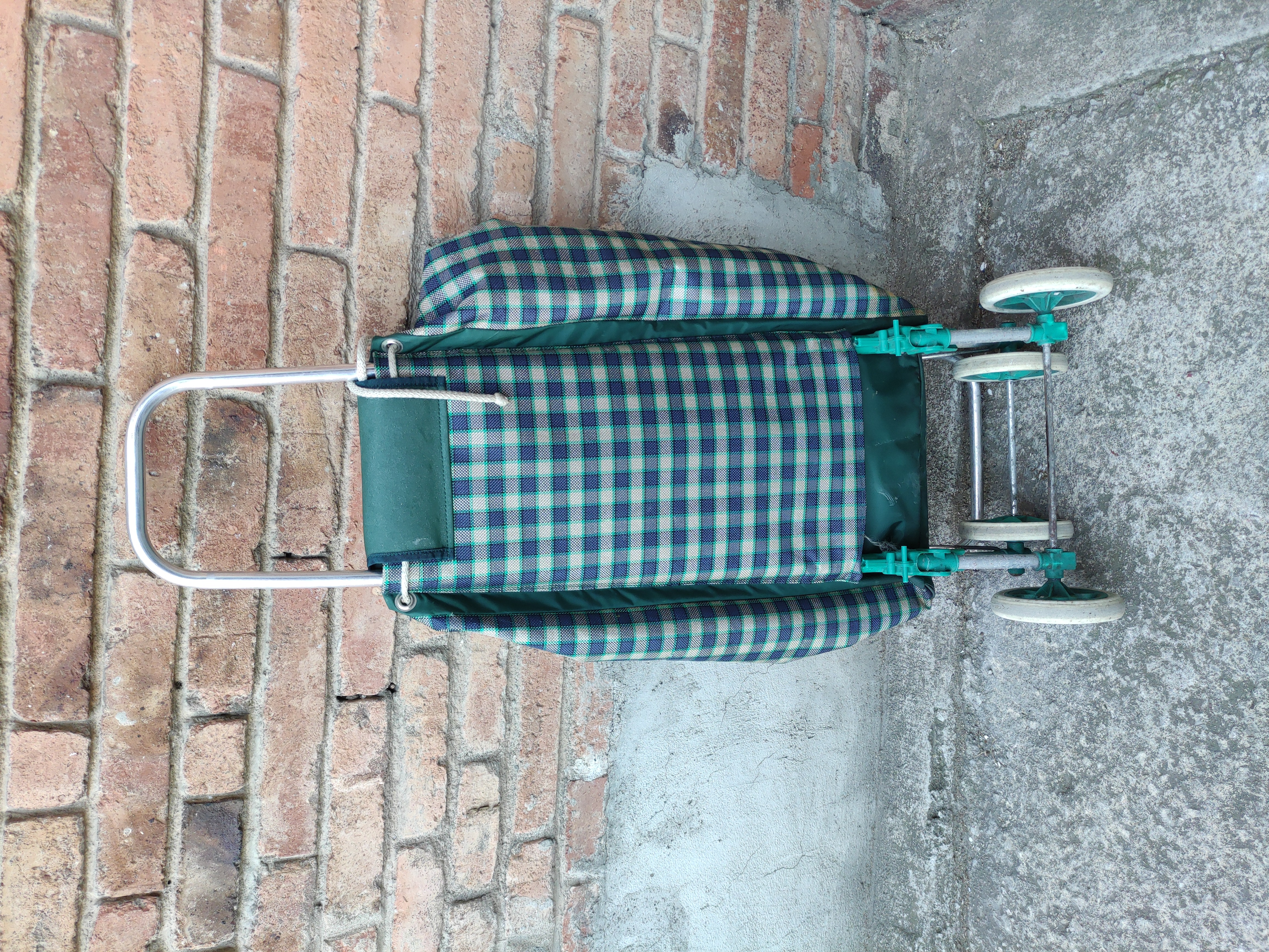 carro compra aluminio loneta cuadriculado azul verde 1u